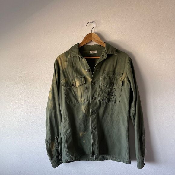 Vintage Men's U.S. Navy Shirt Chore Jacket Distressed and Bleached‎ "Seabees" - Picture 1 of 10